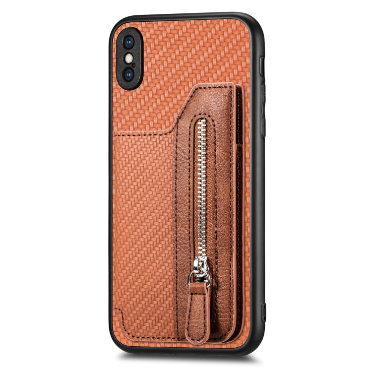For iPhone XS Max Carbon Fiber Horizontal Flip Zipper Wallet Phone Case