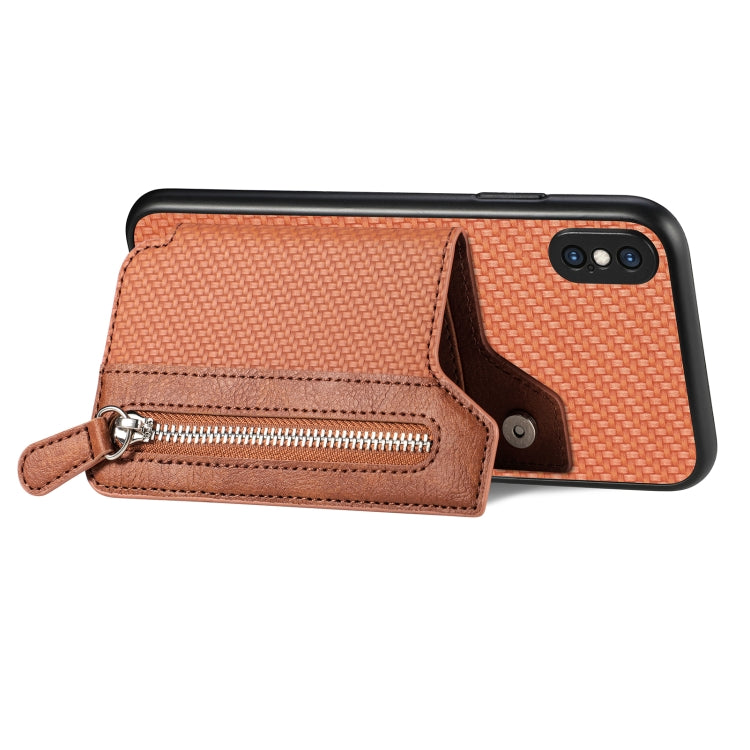 For iPhone XS Max Carbon Fiber Horizontal Flip Zipper Wallet Phone Case