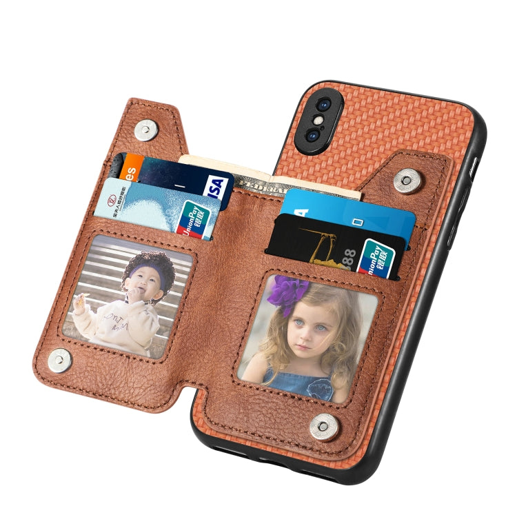 For iPhone XS Max Carbon Fiber Horizontal Flip Zipper Wallet Phone Case
