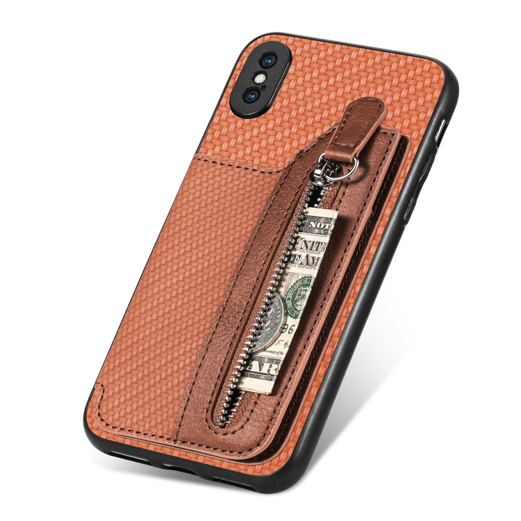 For iPhone XS Max Carbon Fiber Horizontal Flip Zipper Wallet Phone Case