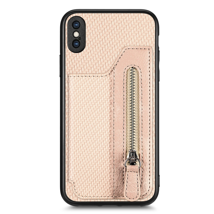 For iPhone XS Max Carbon Fiber Horizontal Flip Zipper Wallet Phone Case