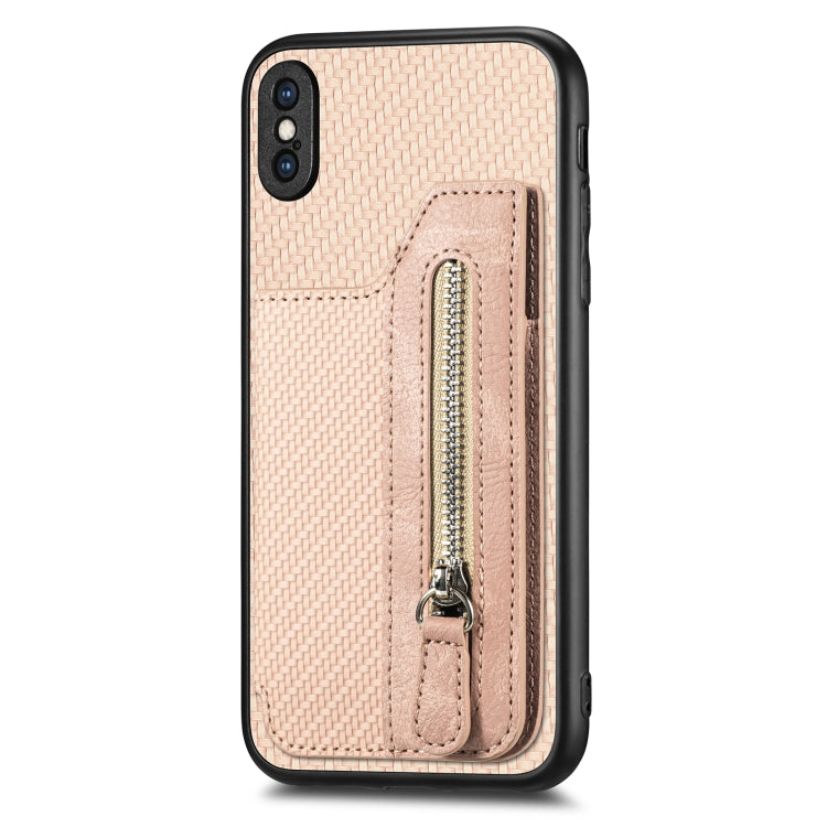 For iPhone XS Max Carbon Fiber Horizontal Flip Zipper Wallet Phone Case