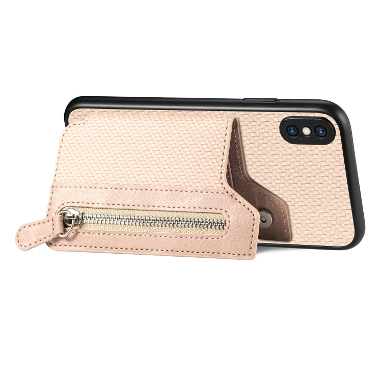 For iPhone XS Max Carbon Fiber Horizontal Flip Zipper Wallet Phone Case