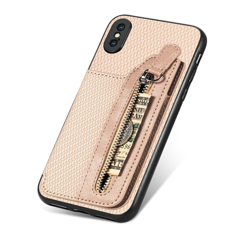 For iPhone XS Max Carbon Fiber Horizontal Flip Zipper Wallet Phone Case