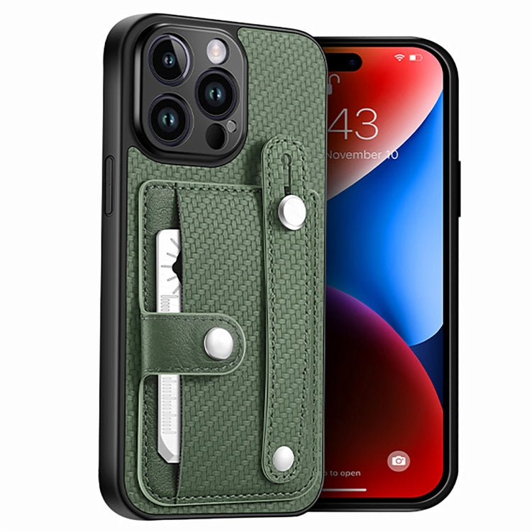 For iPhone 14 Pro Wristband Kickstand Card Wallet Back Cover Phone Case with Tool Knife