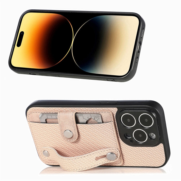 For iPhone 14 Pro Max Wristband Kickstand Card Wallet Back Cover Phone Case with Tool Knife