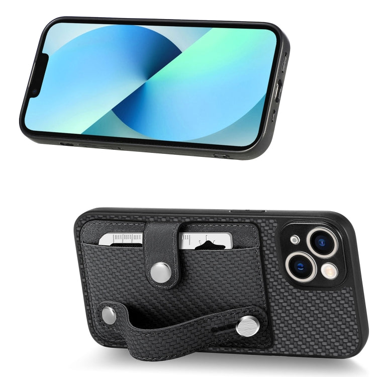 For iPhone 13 Wristband Kickstand Card Wallet Back Cover Phone Case with Tool Knife