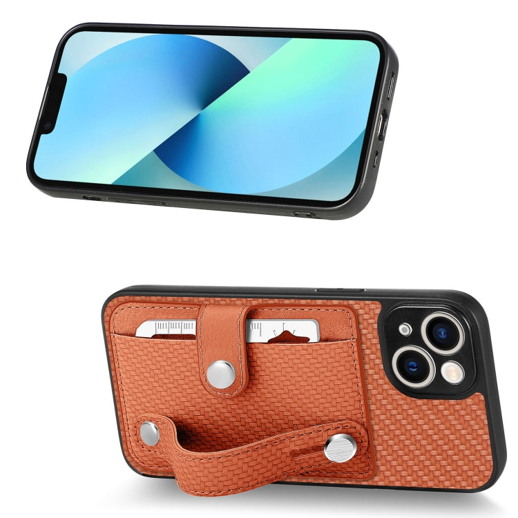 For iPhone 13 Wristband Kickstand Card Wallet Back Cover Phone Case with Tool Knife