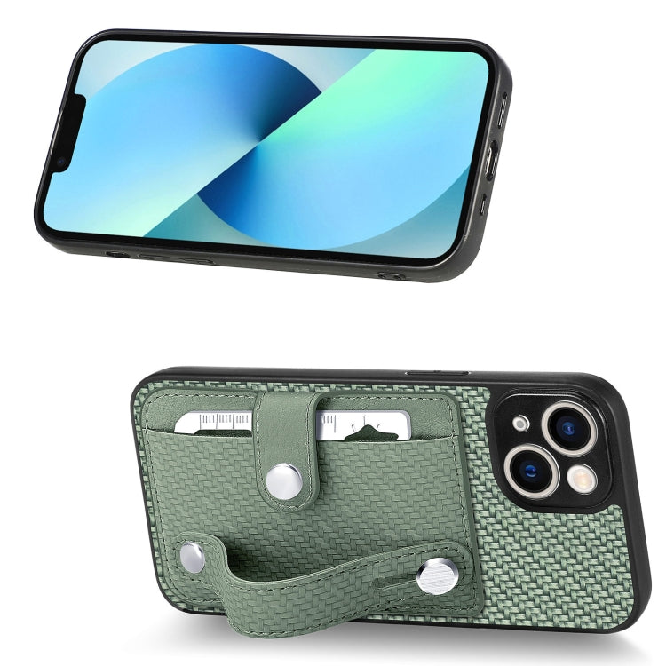 For iPhone 13 Wristband Kickstand Card Wallet Back Cover Phone Case with Tool Knife