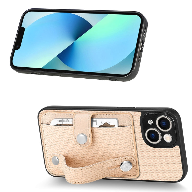 For iPhone 13 Wristband Kickstand Card Wallet Back Cover Phone Case with Tool Knife