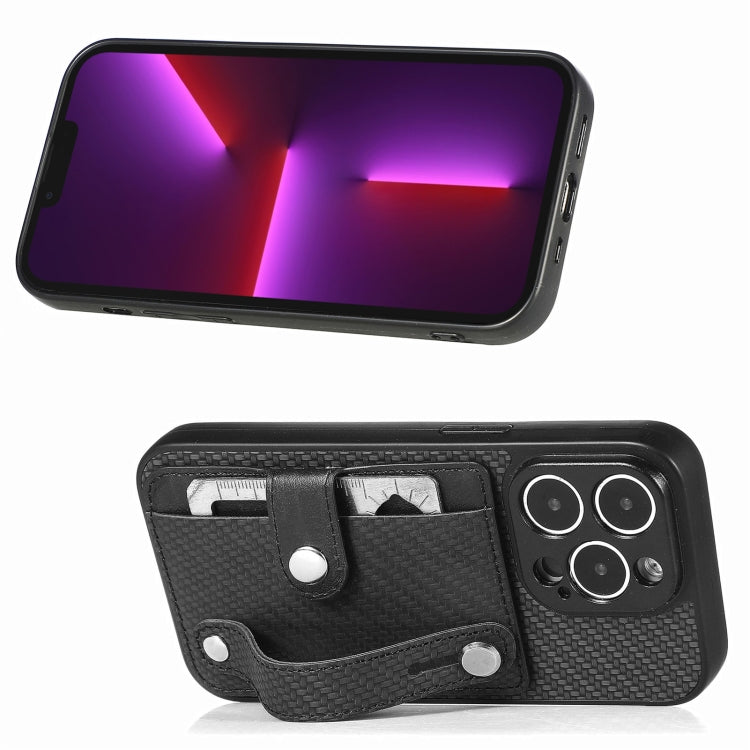 For iPhone 13 Pro Wristband Kickstand Card Wallet Back Cover Phone Case with Tool Knife