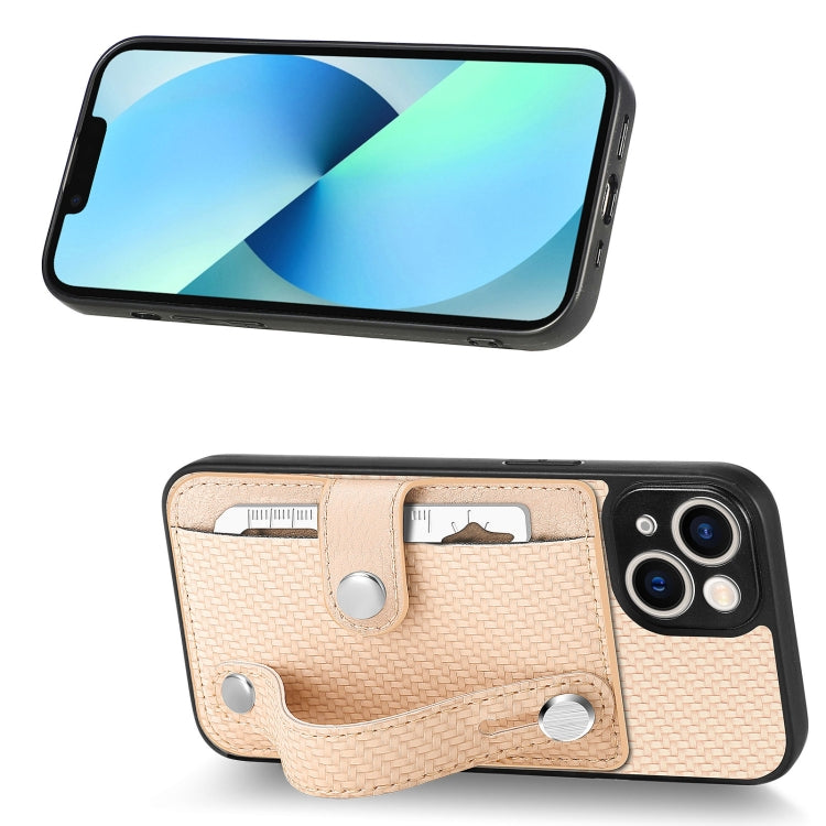 For iPhone 13 mini Wristband Kickstand Card Wallet Back Cover Phone Case with Tool Knife