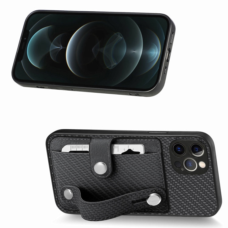 For iPhone 12 Pro Wristband Kickstand Card Wallet Back Cover Phone Case with Tool Knife