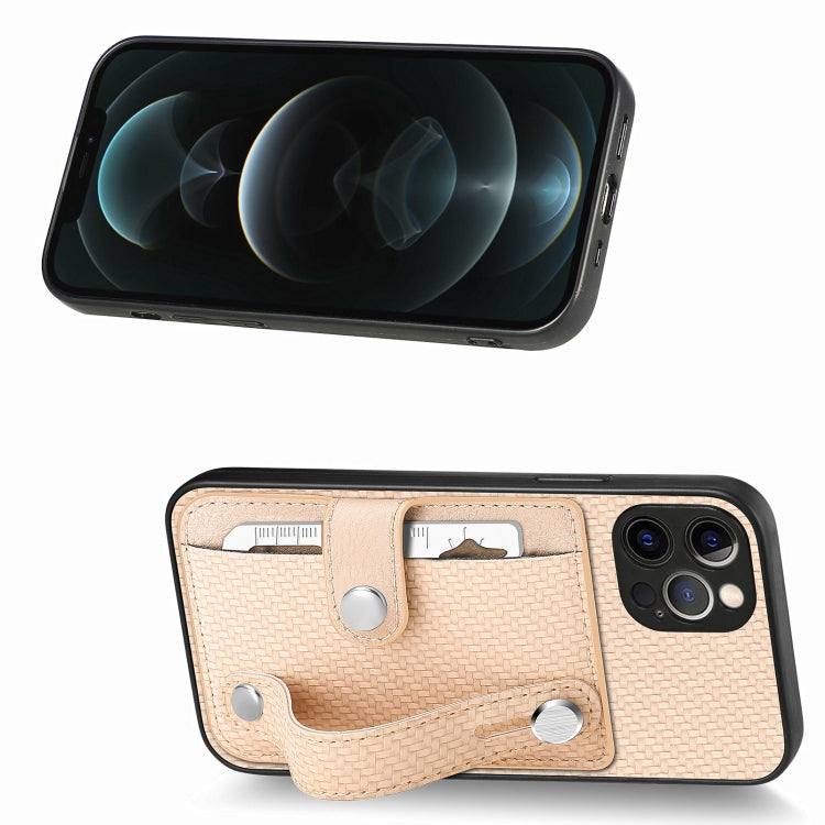 For iPhone 12 Pro Wristband Kickstand Card Wallet Back Cover Phone Case with Tool Knife
