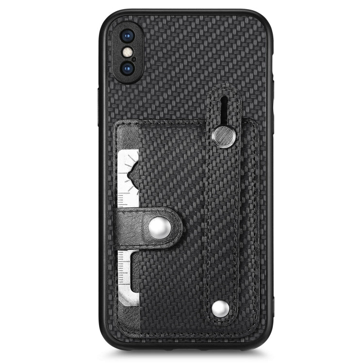 For iPhone XS Max Wristband Kickstand Card Wallet Back Cover Phone Case with Tool Knife