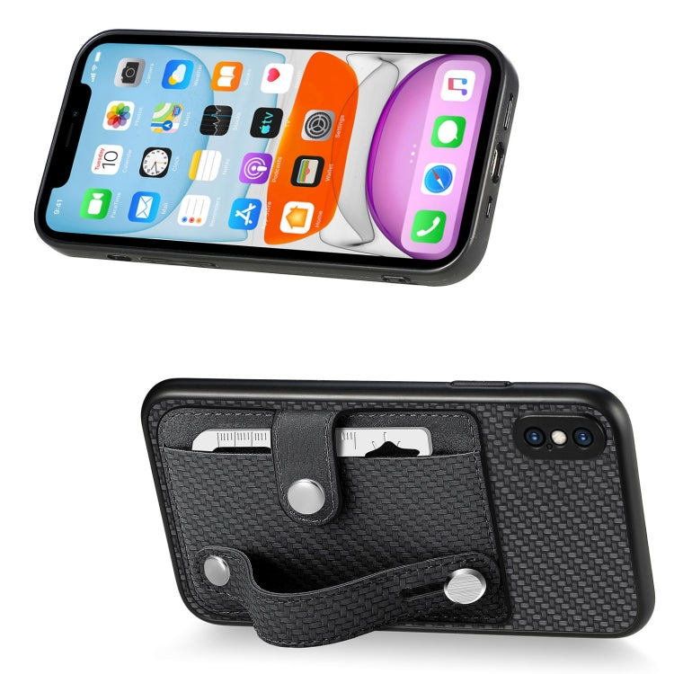 For iPhone XS Max Wristband Kickstand Card Wallet Back Cover Phone Case with Tool Knife