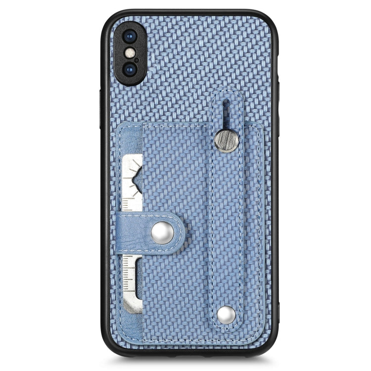 For iPhone XS Max Wristband Kickstand Card Wallet Back Cover Phone Case with Tool Knife