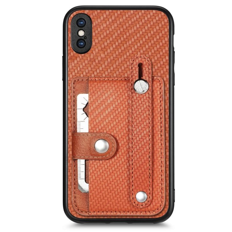 For iPhone XS Max Wristband Kickstand Card Wallet Back Cover Phone Case with Tool Knife