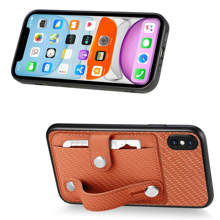 For iPhone XS Max Wristband Kickstand Card Wallet Back Cover Phone Case with Tool Knife
