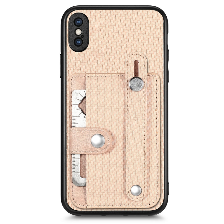 For iPhone XS Max Wristband Kickstand Card Wallet Back Cover Phone Case with Tool Knife