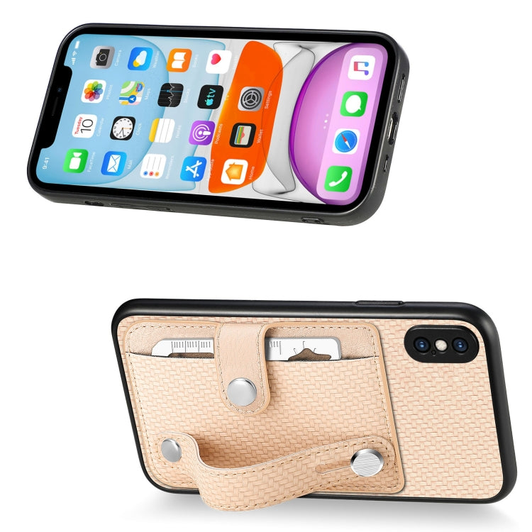 For iPhone XS Max Wristband Kickstand Card Wallet Back Cover Phone Case with Tool Knife