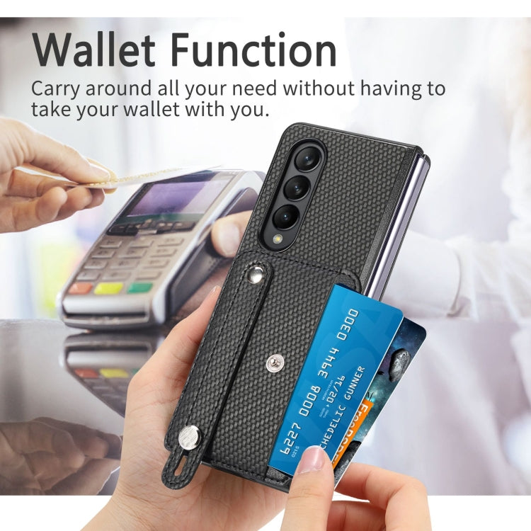 For Samsung Galaxy Z Fold3 Wristband Kickstand Card Wallet Back Cover Phone Case
