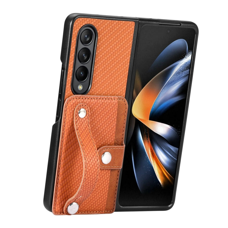 For Samsung Galaxy Z Fold3 Wristband Kickstand Card Wallet Back Cover Phone Case