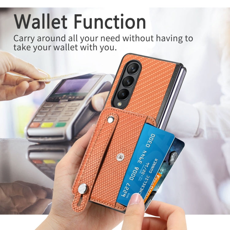 For Samsung Galaxy Z Fold3 Wristband Kickstand Card Wallet Back Cover Phone Case