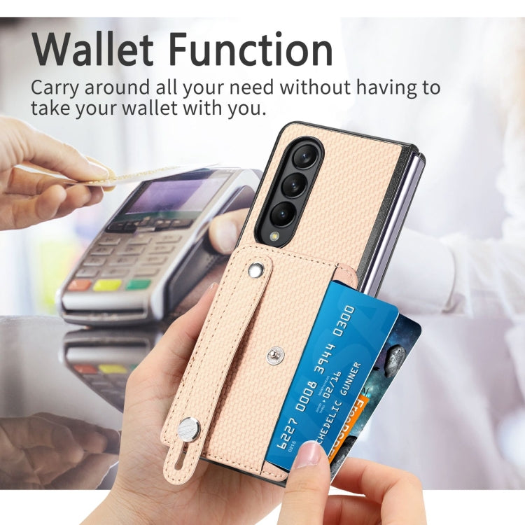 For Samsung Galaxy Z Fold3 Wristband Kickstand Card Wallet Back Cover Phone Case