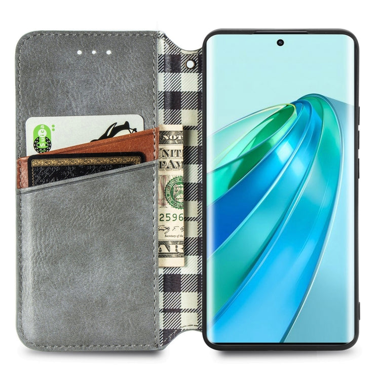 For Honor X9a Cubic Grid Pressed Magnetic PU Leather Case