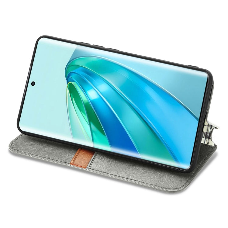 For Honor X9a Cubic Grid Pressed Magnetic PU Leather Case