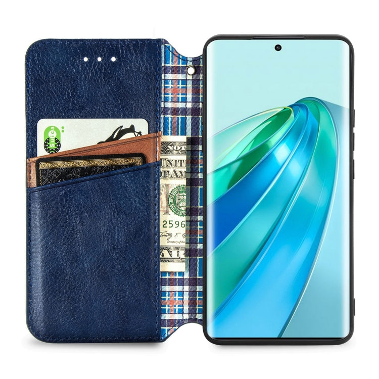 For Honor X40 Cubic Grid Pressed Magnetic PU Leather Case