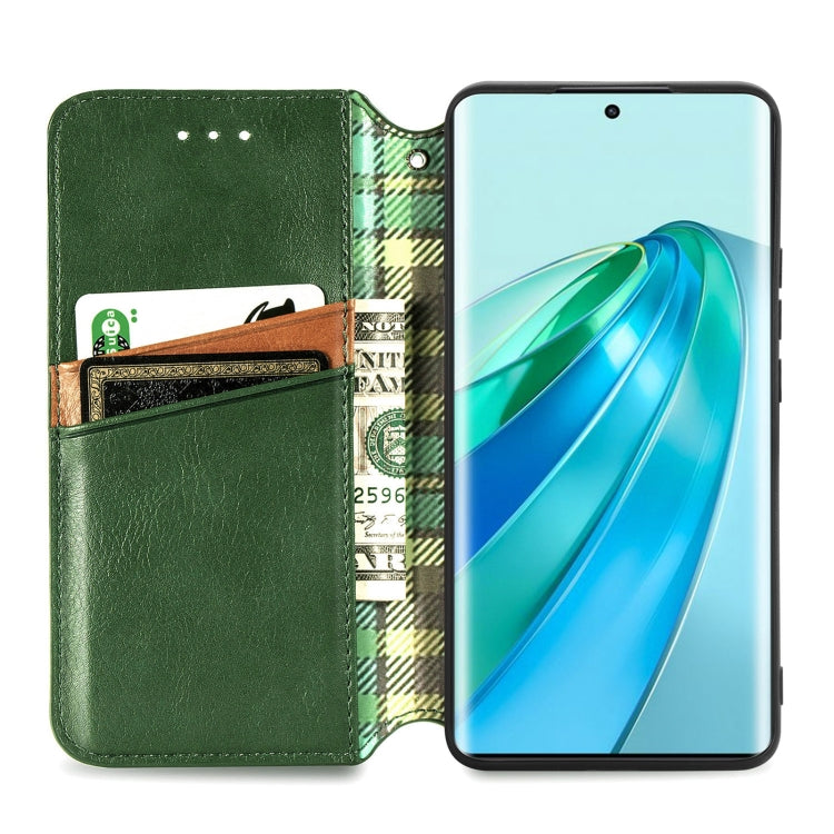 For Honor X40 Cubic Grid Pressed Magnetic PU Leather Case