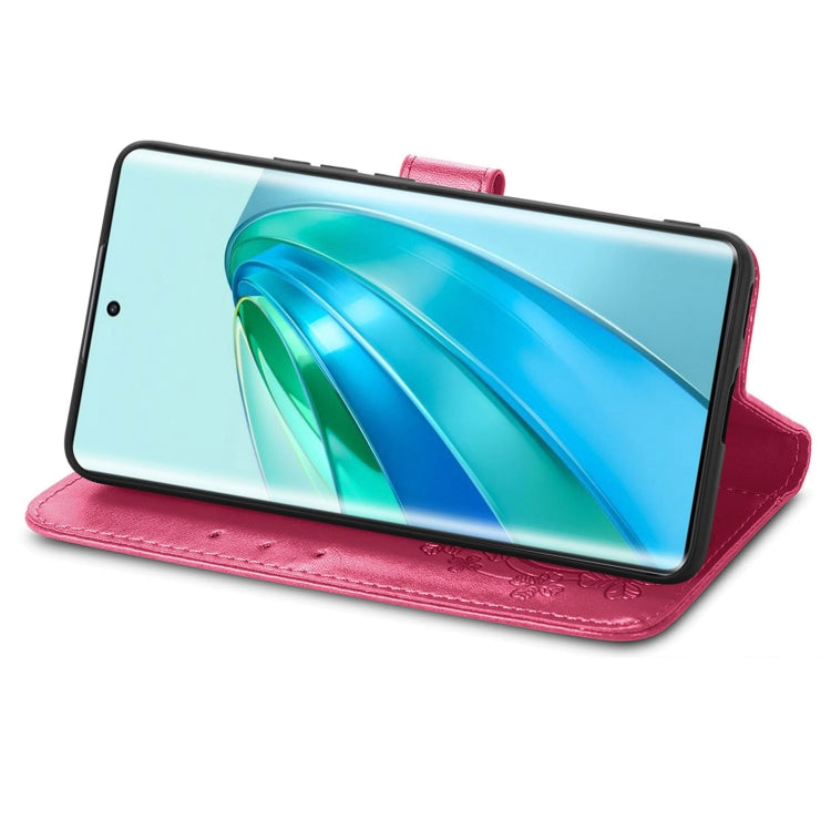 For Honor Magic5 Lite Four-leaf Clasp Embossed Buckle Leather Phone Case