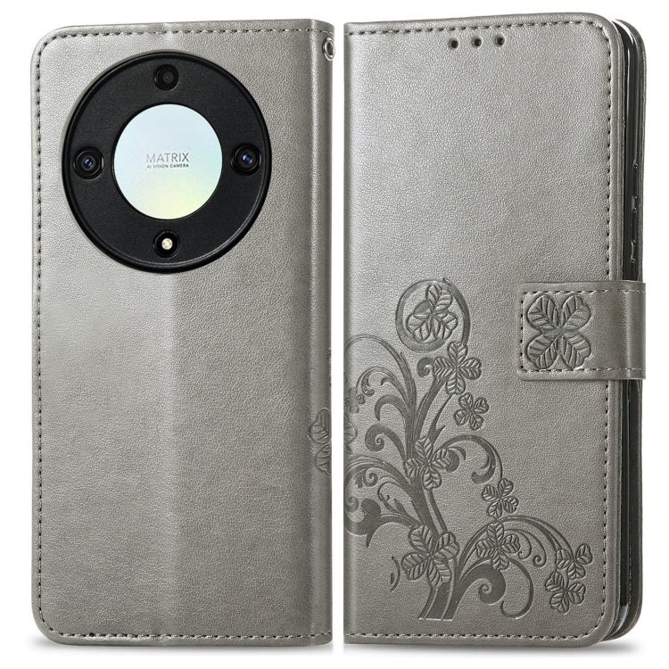 For Honor Magic5 Lite Four-leaf Clasp Embossed Buckle Leather Phone Case