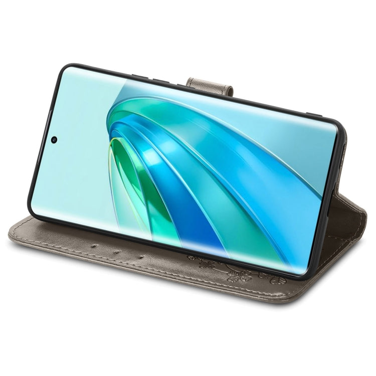 For Honor Magic5 Lite Four-leaf Clasp Embossed Buckle Leather Phone Case