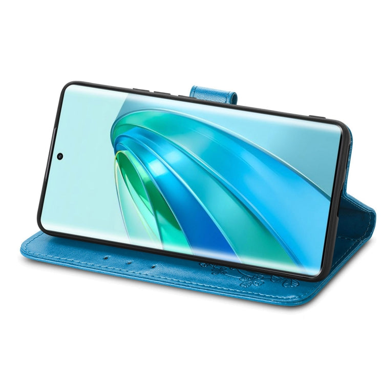 For Honor X40 Four-leaf Clasp Embossed Buckle Leather Phone Case