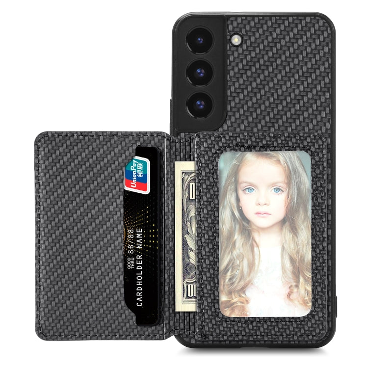 For Samsung Galaxy S22 5G Carbon Fiber Magnetic Card Wallet Bag Phone Case