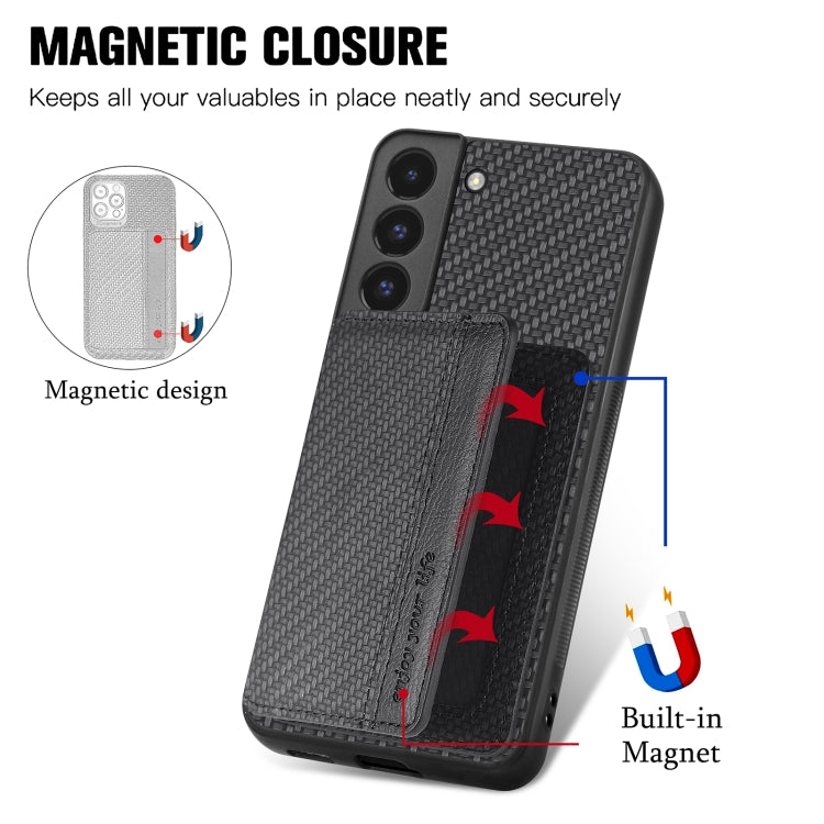 For Samsung Galaxy S22 5G Carbon Fiber Magnetic Card Wallet Bag Phone Case