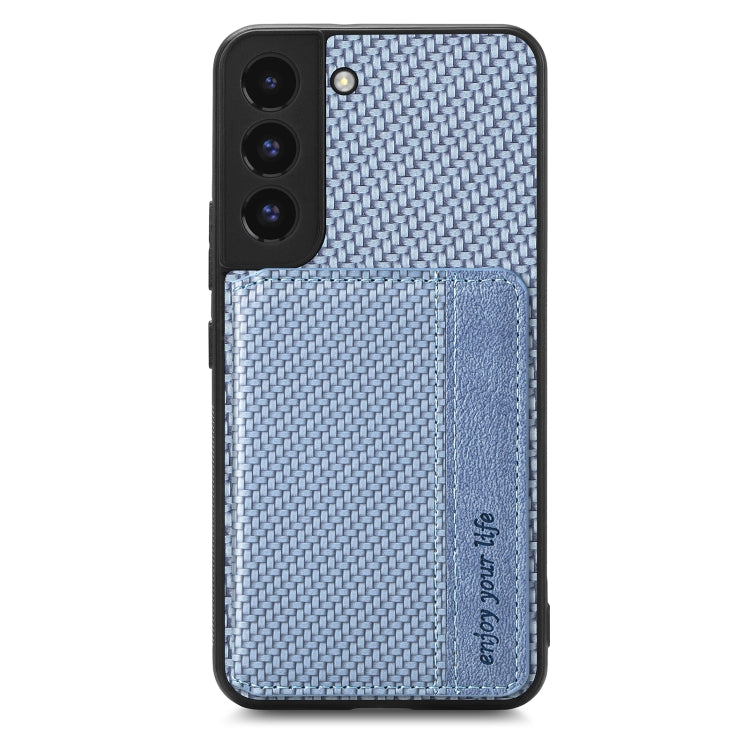 For Samsung Galaxy S22 5G Carbon Fiber Magnetic Card Wallet Bag Phone Case