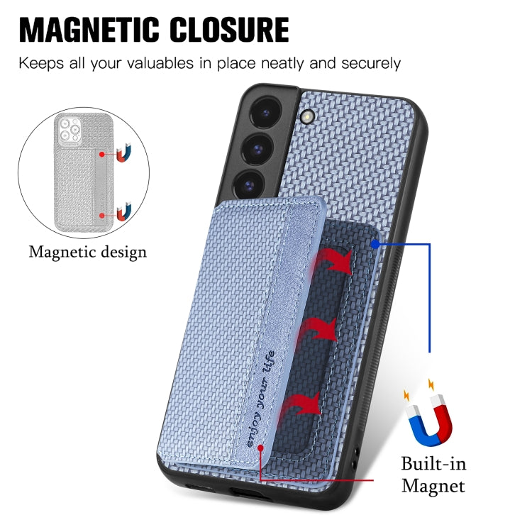 For Samsung Galaxy S22 5G Carbon Fiber Magnetic Card Wallet Bag Phone Case