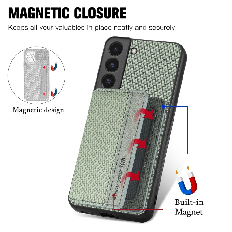 For Samsung Galaxy S22 5G Carbon Fiber Magnetic Card Wallet Bag Phone Case