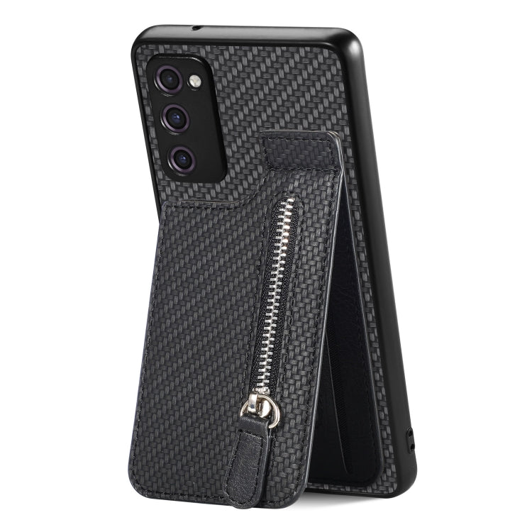 For Samsung Galaxy S20 FE Carbon Fiber Vertical Flip Zipper Wallet Phone Case