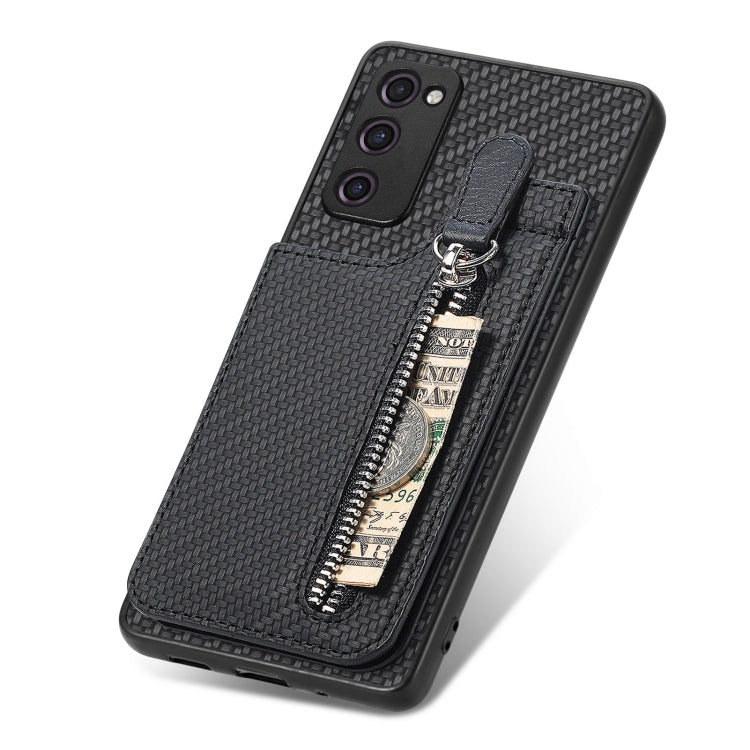 For Samsung Galaxy S20 FE Carbon Fiber Vertical Flip Zipper Wallet Phone Case