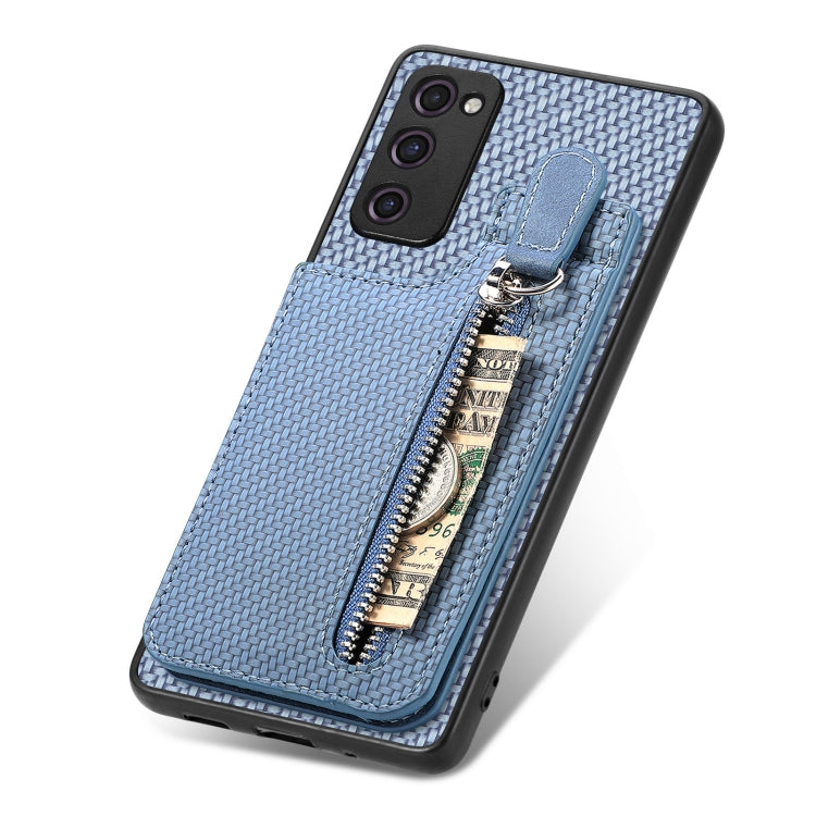 For Samsung Galaxy S20 FE Carbon Fiber Vertical Flip Zipper Wallet Phone Case