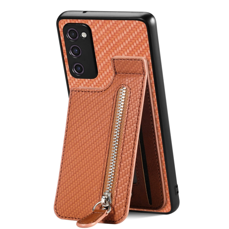 For Samsung Galaxy S20 FE Carbon Fiber Vertical Flip Zipper Wallet Phone Case