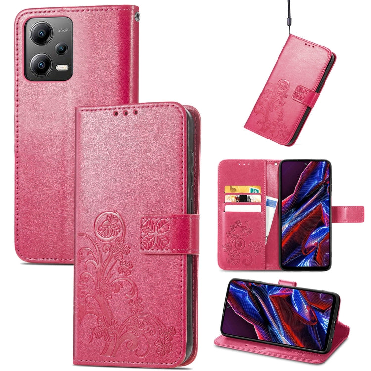 For Xiaomi Poco X5 Four-leaf Clasp Embossed Leather Phone Case