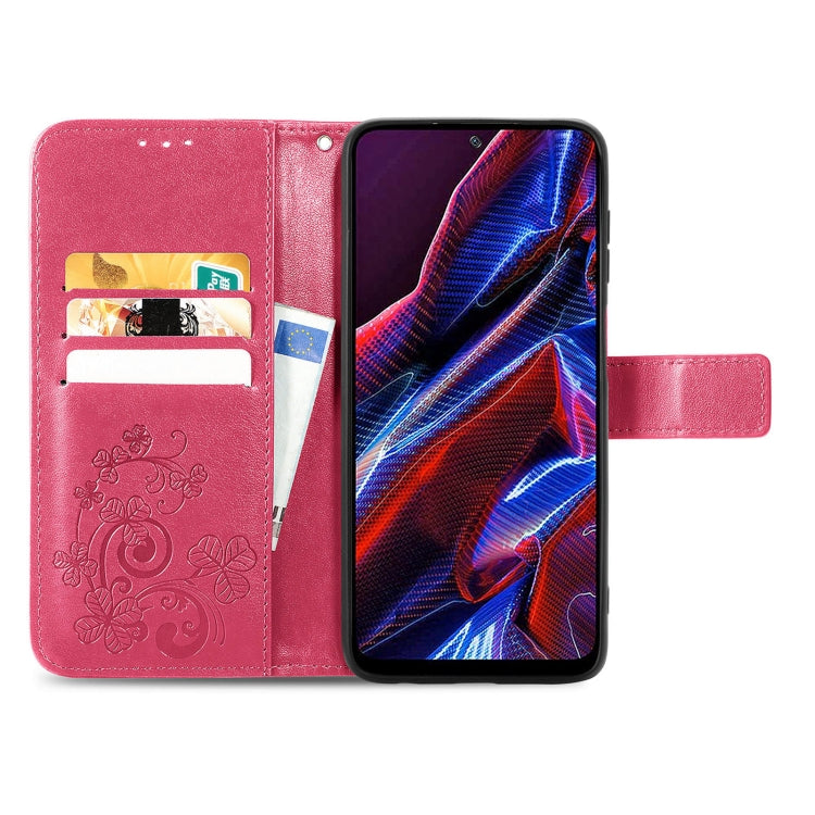 For Xiaomi Poco X5 Four-leaf Clasp Embossed Leather Phone Case