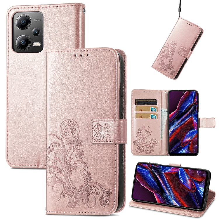 For Xiaomi Poco X5 Four-leaf Clasp Embossed Leather Phone Case