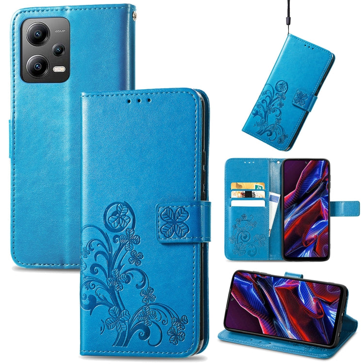 For Xiaomi Poco X5 Four-leaf Clasp Embossed Leather Phone Case